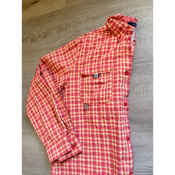 Columbia Super Bahama Women's Long Sleeve Shirt orange salmon‎ plaid - Picture 8 of 10
